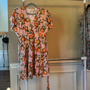 Marine Layer Camilla Dress, Size Medium, Orange Print